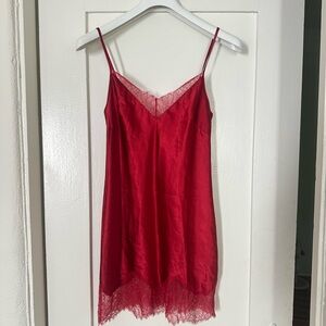 Victoria’s Secret Red Satin Lace Trim Slip Dress - Women Intimates size XS